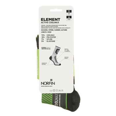 Носки Norfin T1A ELEMENT ACTIVE COOLMAX CREW р.(42-44) L