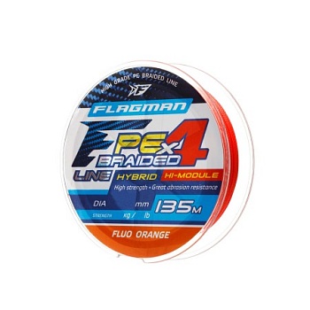 Шнур FLAGMAN PE Hybrid F4 135m FluoOrange 0,08mm. 3,6кг/8lb