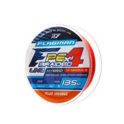 Шнур FLAGMAN PE Hybrid F4 135m FluoOrange 0,08mm. 3,6кг/8lb