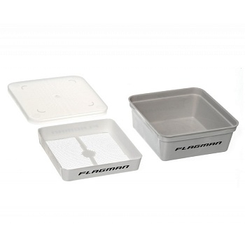 Коробка для наживки+сито+кришка (135x135x55 мм) GREY BOX+COVER+RIDDLE