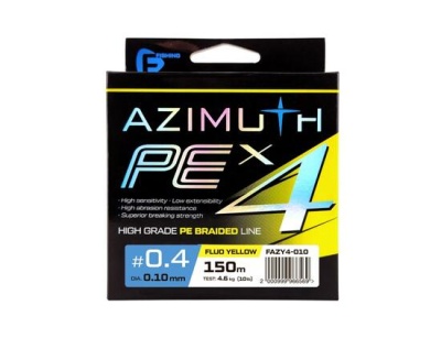 Шнур F-FISHING Azimuth PE X4 150м Fluo Yellow 0,10мм 4,6кг/10lb